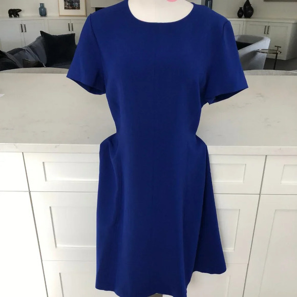 Theory Admiral Crepe Modern Seamed Fit & Flare Midi Dress Cobalt Blue Sz 10 - Picture 2 of 13